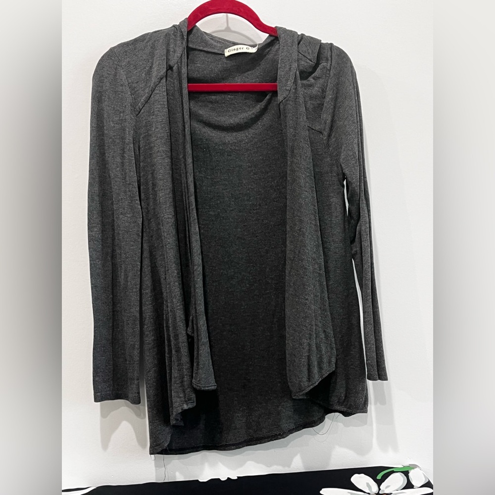 🌷3 Tops for $18 - Charcoal Open-Front Lightweight Cardigan, Sz XS